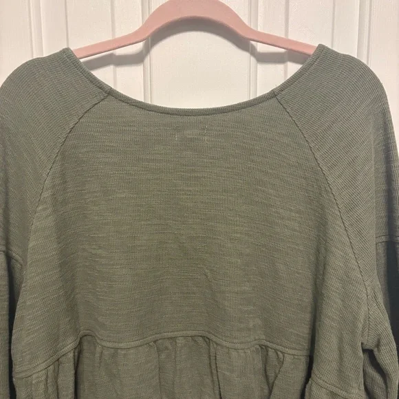 Aerie Endless Summer Cropped Sweatshirt Womens Small Olive Green Long Tie Sleeve - Picture 11 of 16